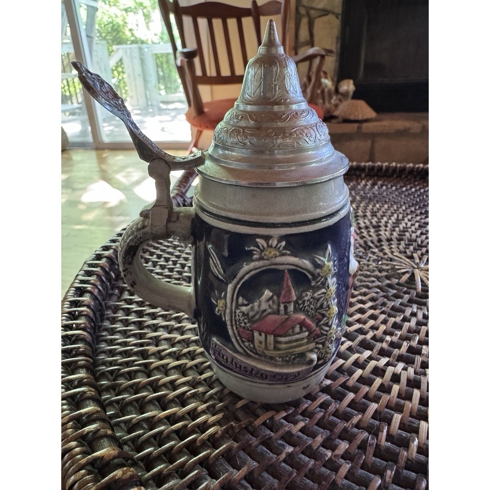 Vintage Gerz 3693 German Beer Stein 0.25L Pewter Lid Cobalt Relief DBGM